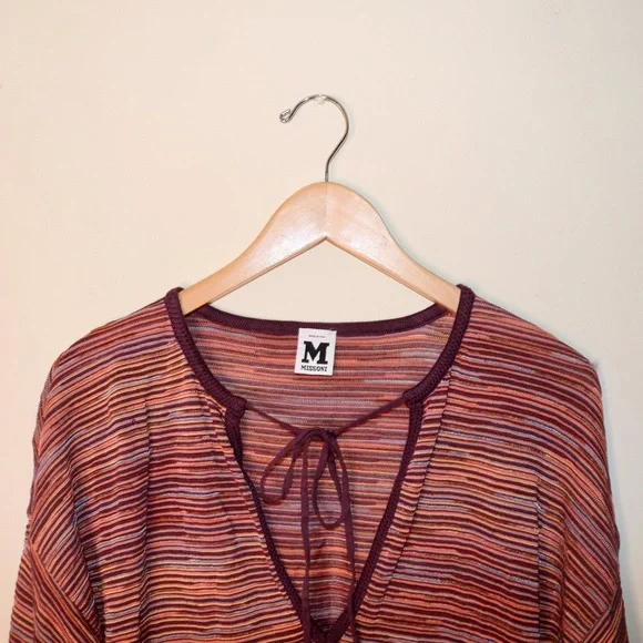 Missoni Multicolor Crochet Trim Tie Detail Sweater